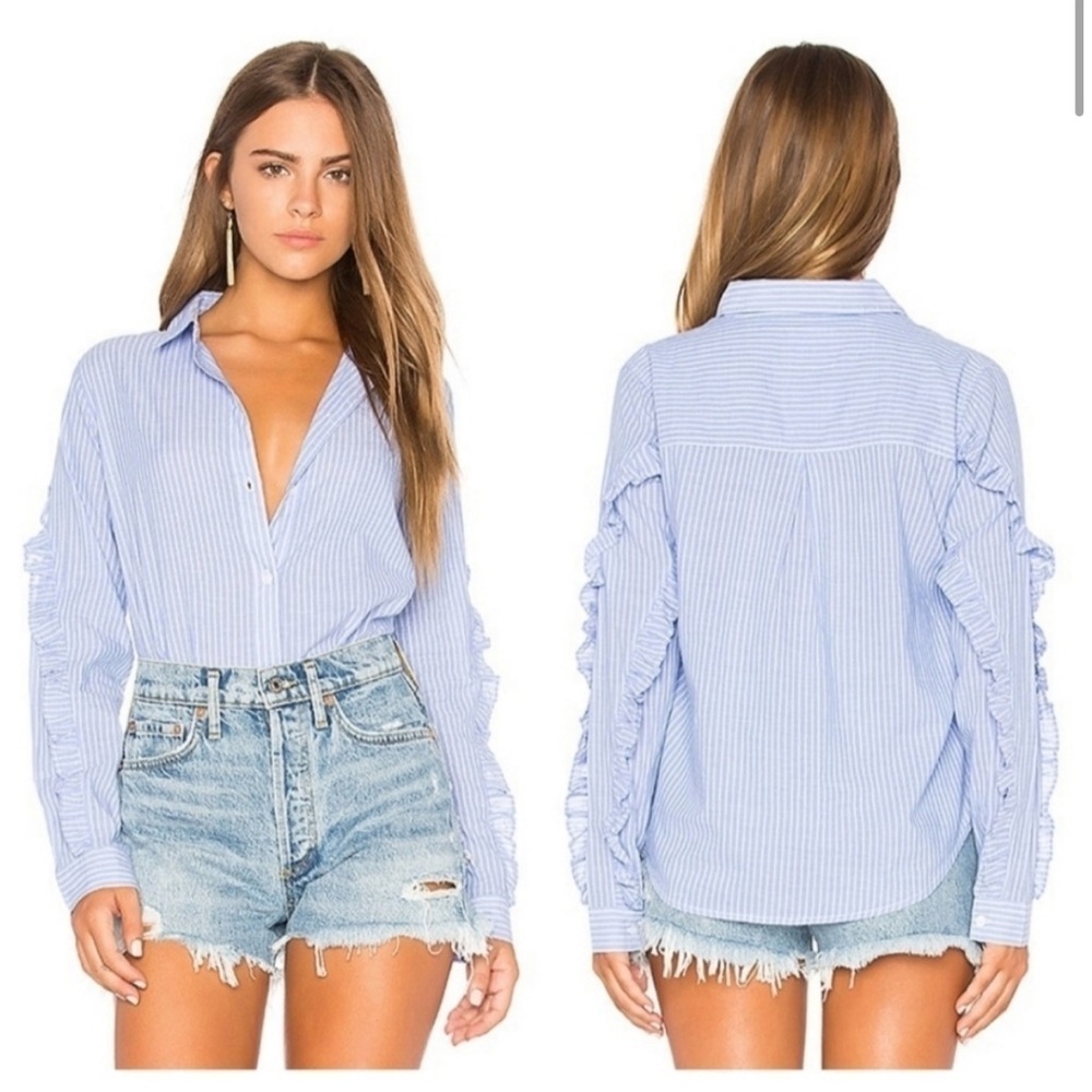 Rails Lizzi Striped Long Sleeve Button Down Ruffle Coastal Cowgirl Top